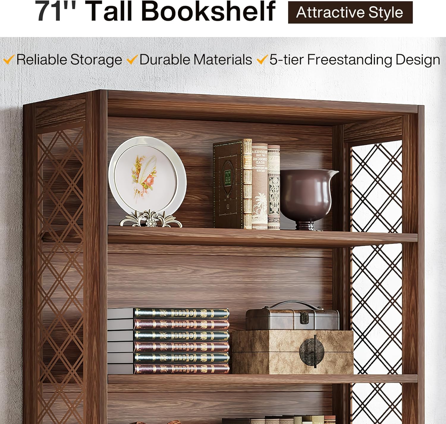70.8" 6-Tier Vintage Bookcase