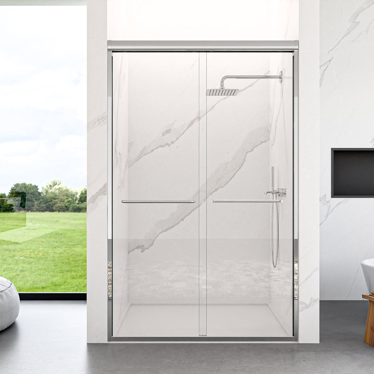 44"-48"W x 72"H Semi-Frameless Double Sliding Shower Door