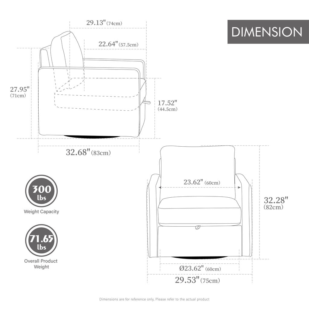 29.5"W Upholstered 360° Swivel Armchair with Hidden Storage