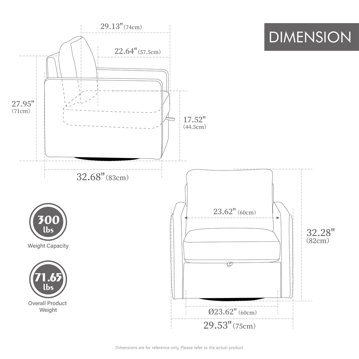 29.5"W Upholstered 360° Swivel Armchair with Hidden Storage
