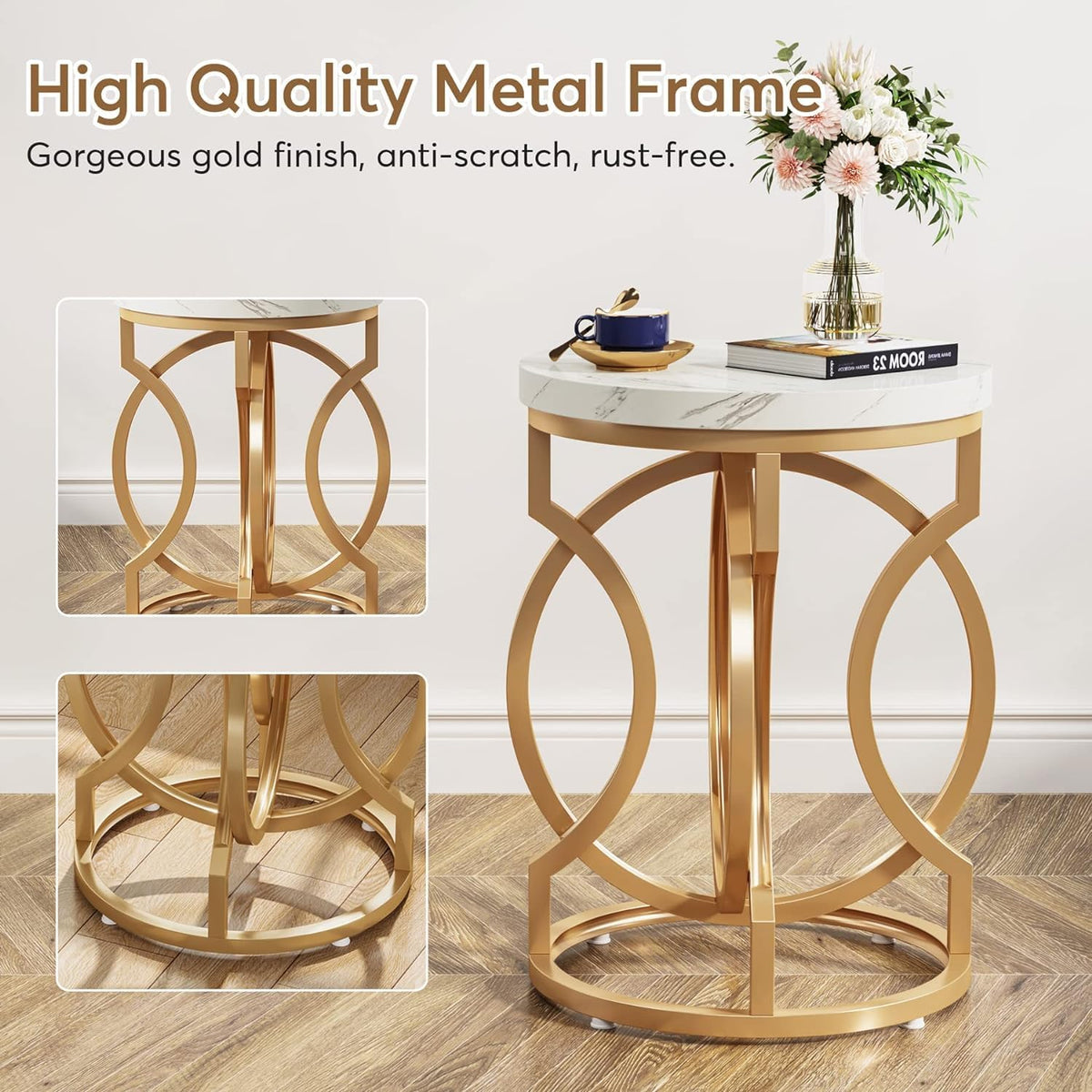 20” Round End Table with Faux Marble Top