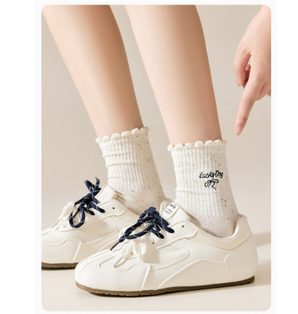 Embroidered Ruffle-ankle Socks For Women