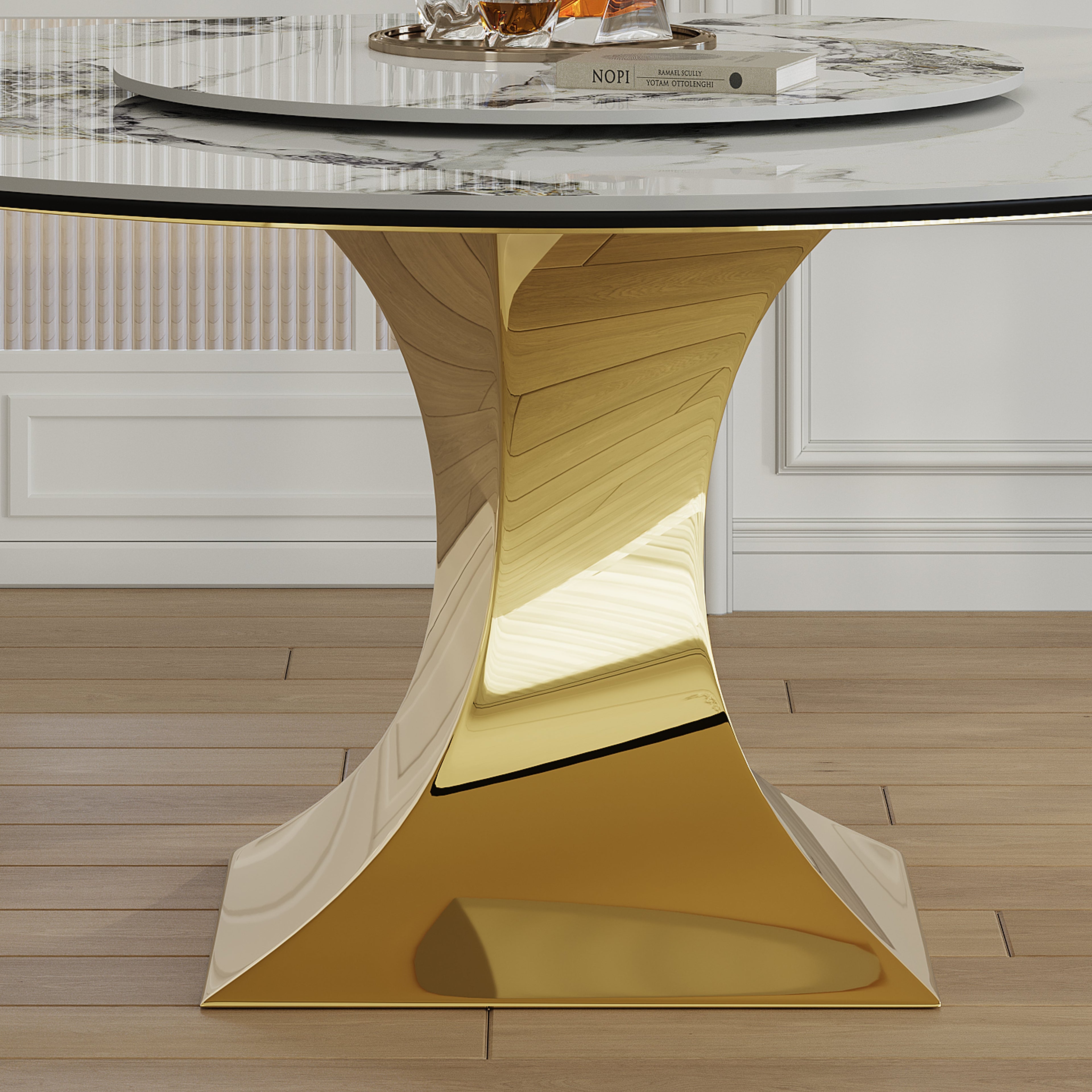 59" Round Sintered Stone Dining Table Set