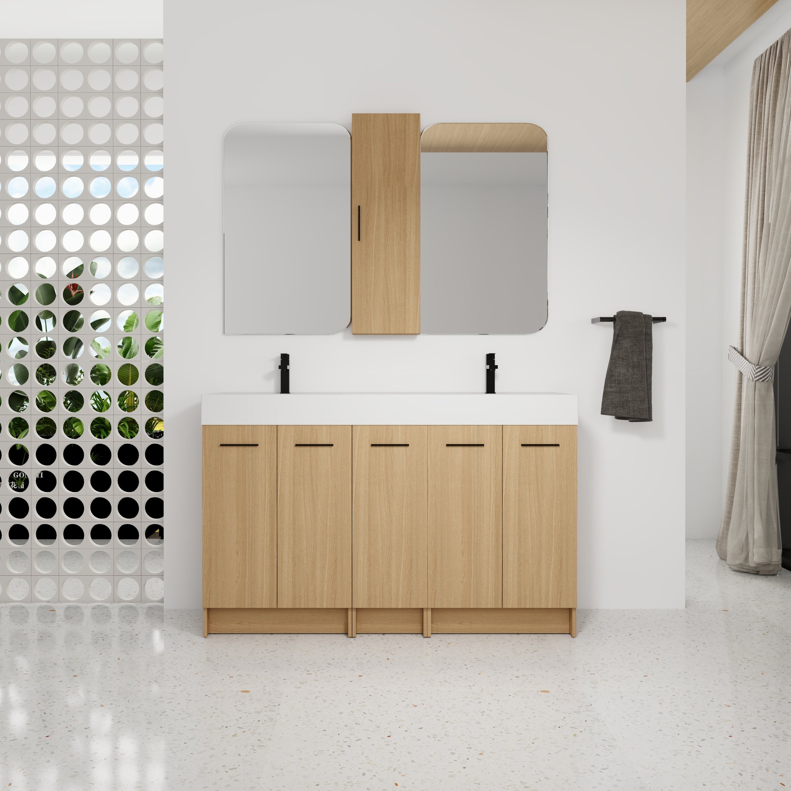 60" Double Sink Bathroom Vanity Set with Tall Cabinet