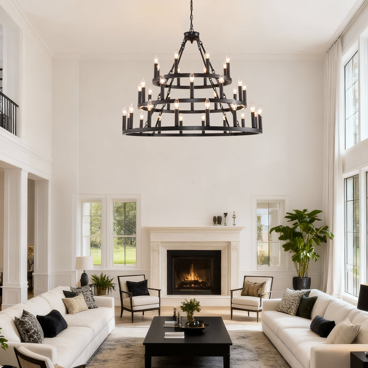 39.37 Inch 3 Tiers Wagon Wheel Chandelier