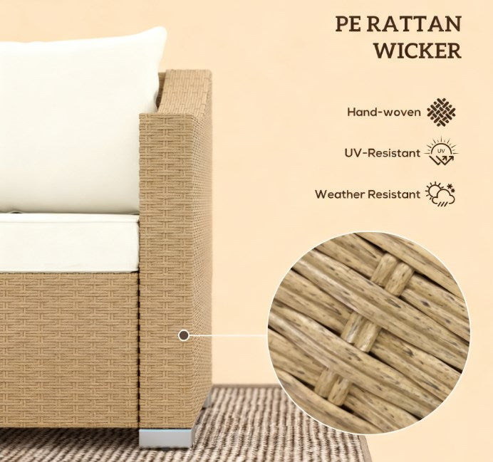 Outdoor Rattan Sofa with Cushions and Throw Pillows