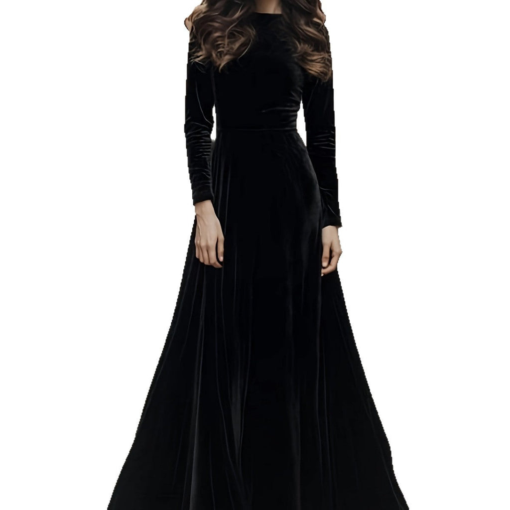 Women's Halloween Long-sleeve Long Velvet Dress