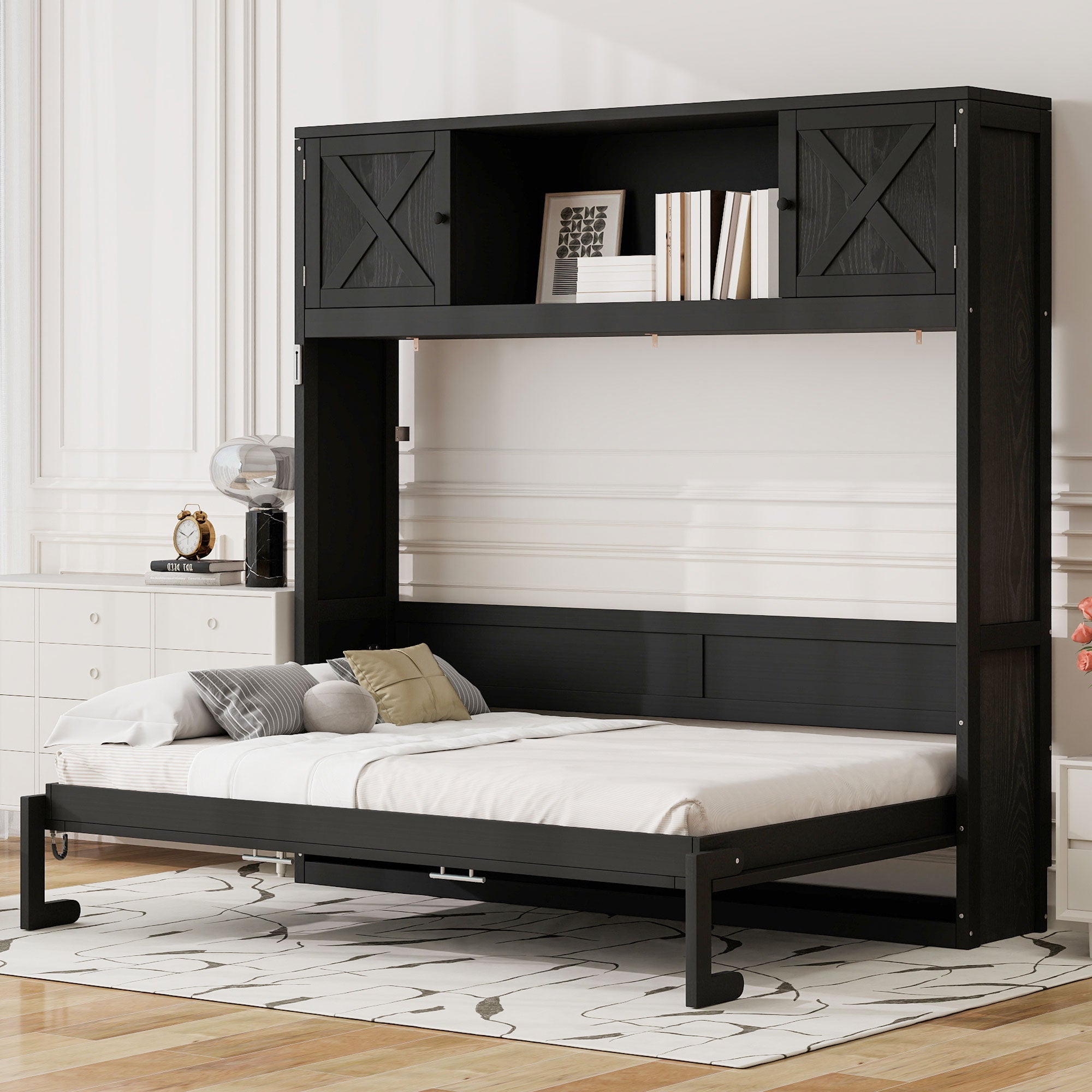 Full Size Murphy Bed with Storage Cabinets