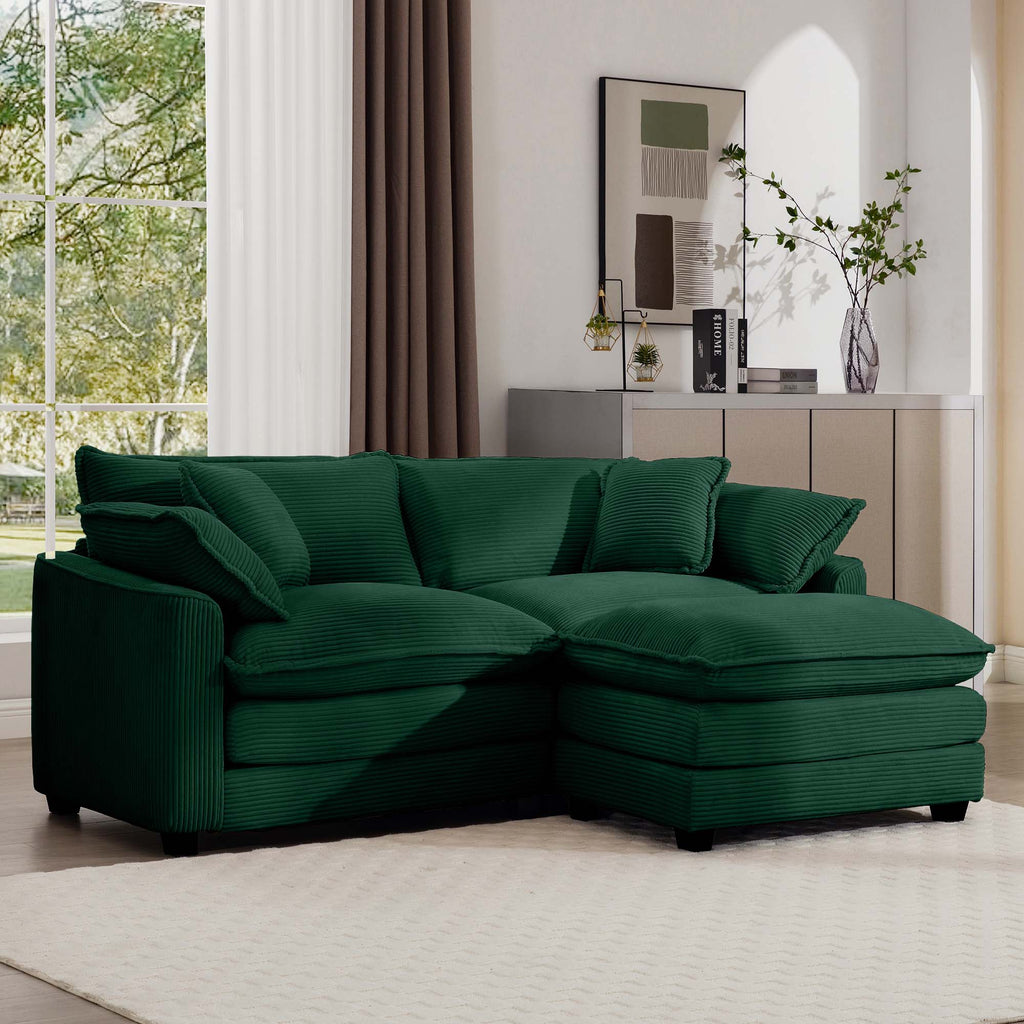 Corduroy Two-Seater Sofa with Ottoman