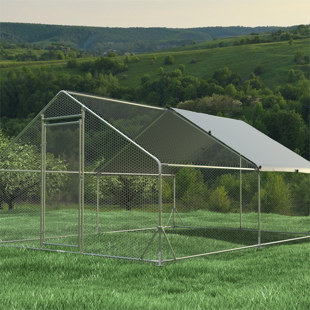 Large Metal Chicken Coop - Poultry Cage with Waterproof Cover