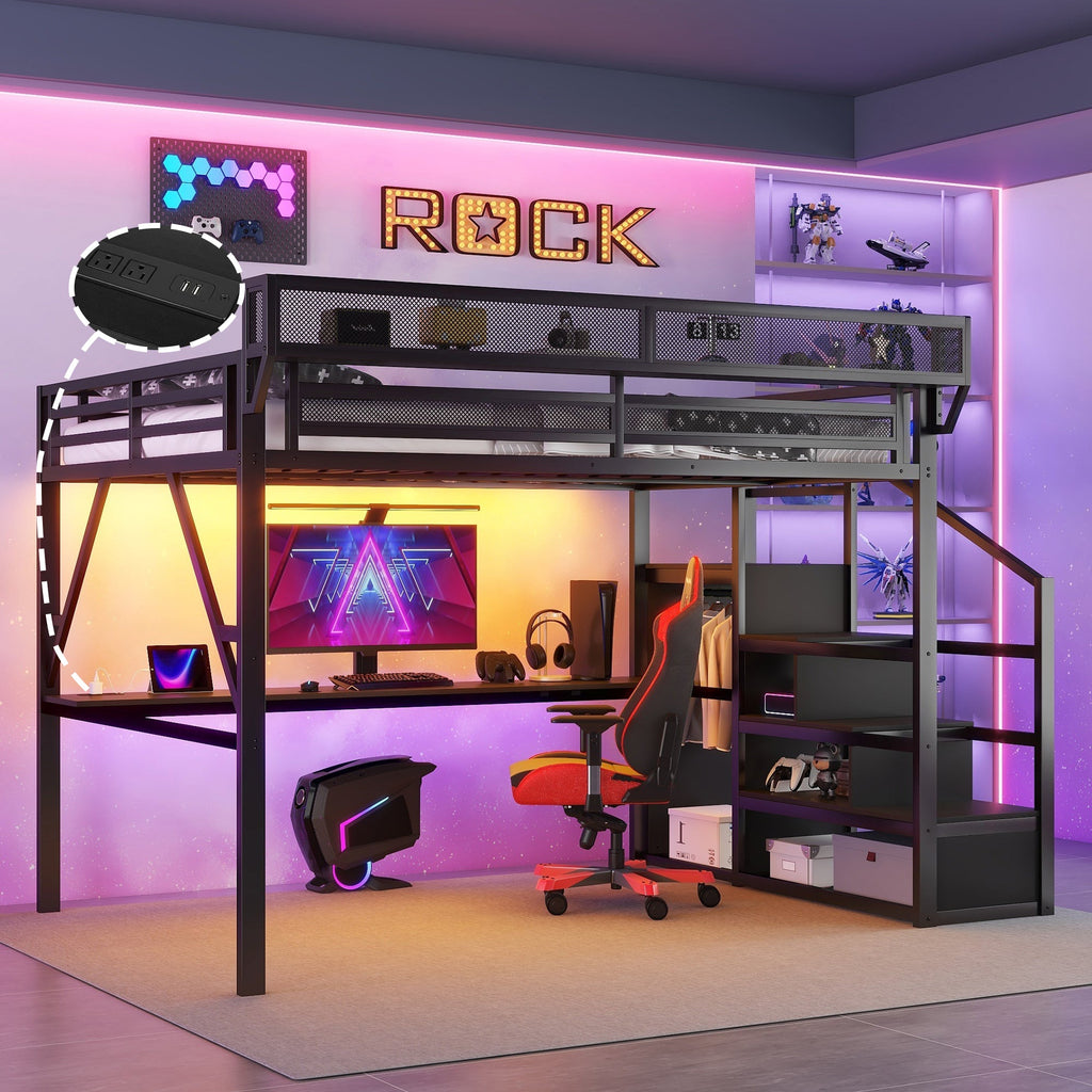 Full Loft Bed with Desk and Charging Station