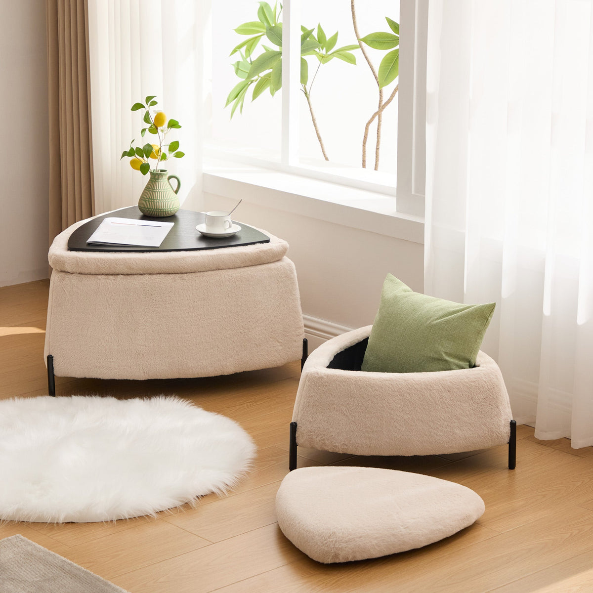 29.9" Wide 2-Piece Upholstered Storage Ottoman Set