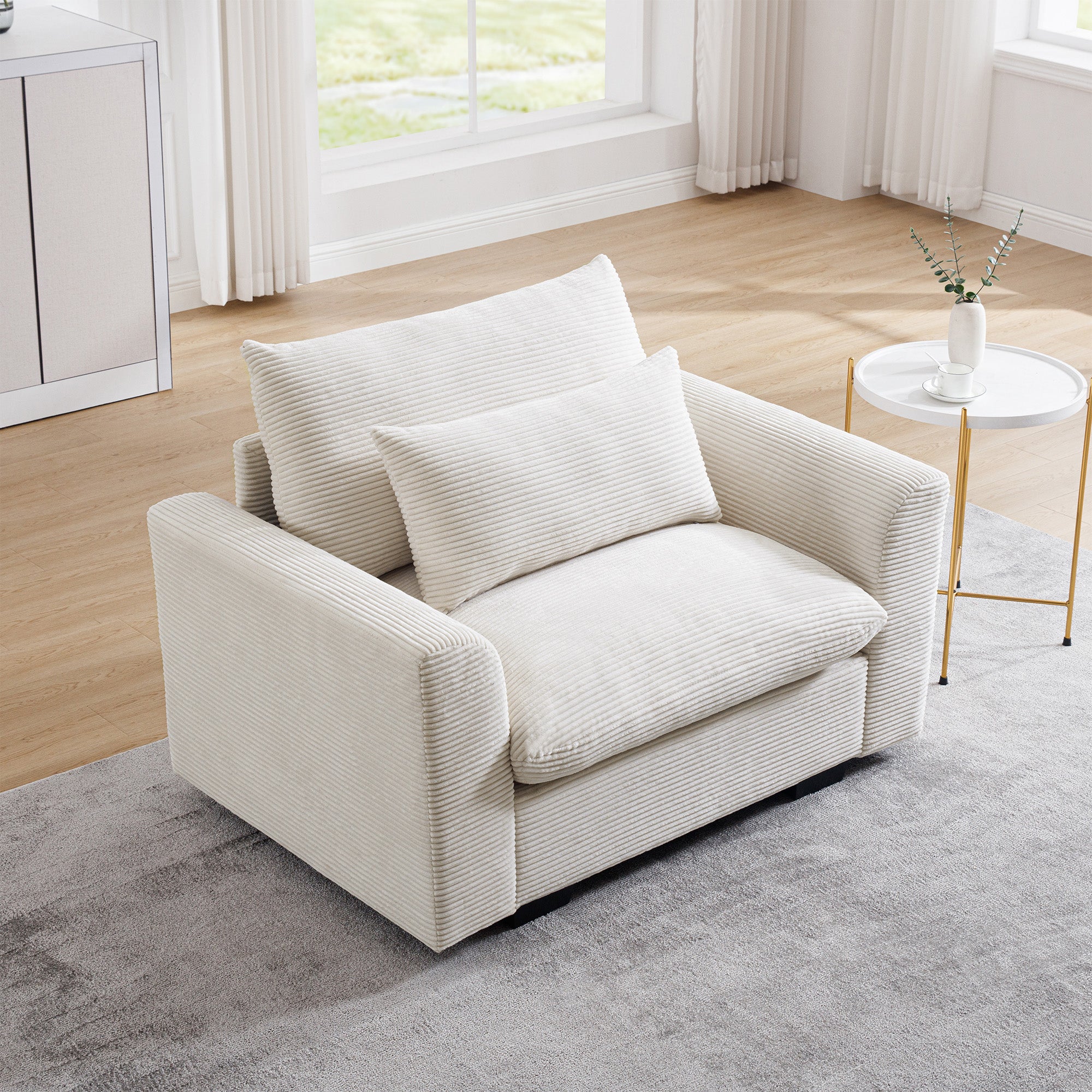 Beige Corduroy Deep Seat Accent Chair