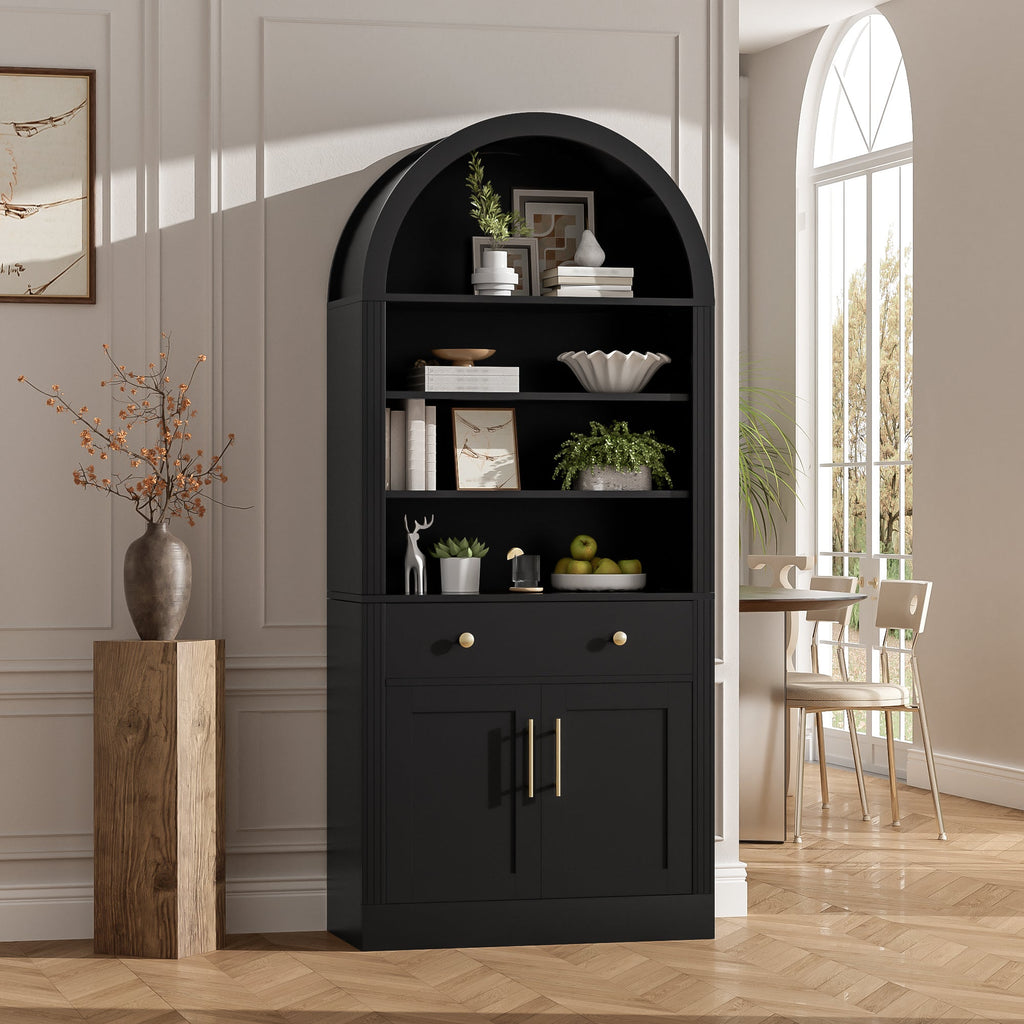 Arched Bookshelf with Storage Cabinet