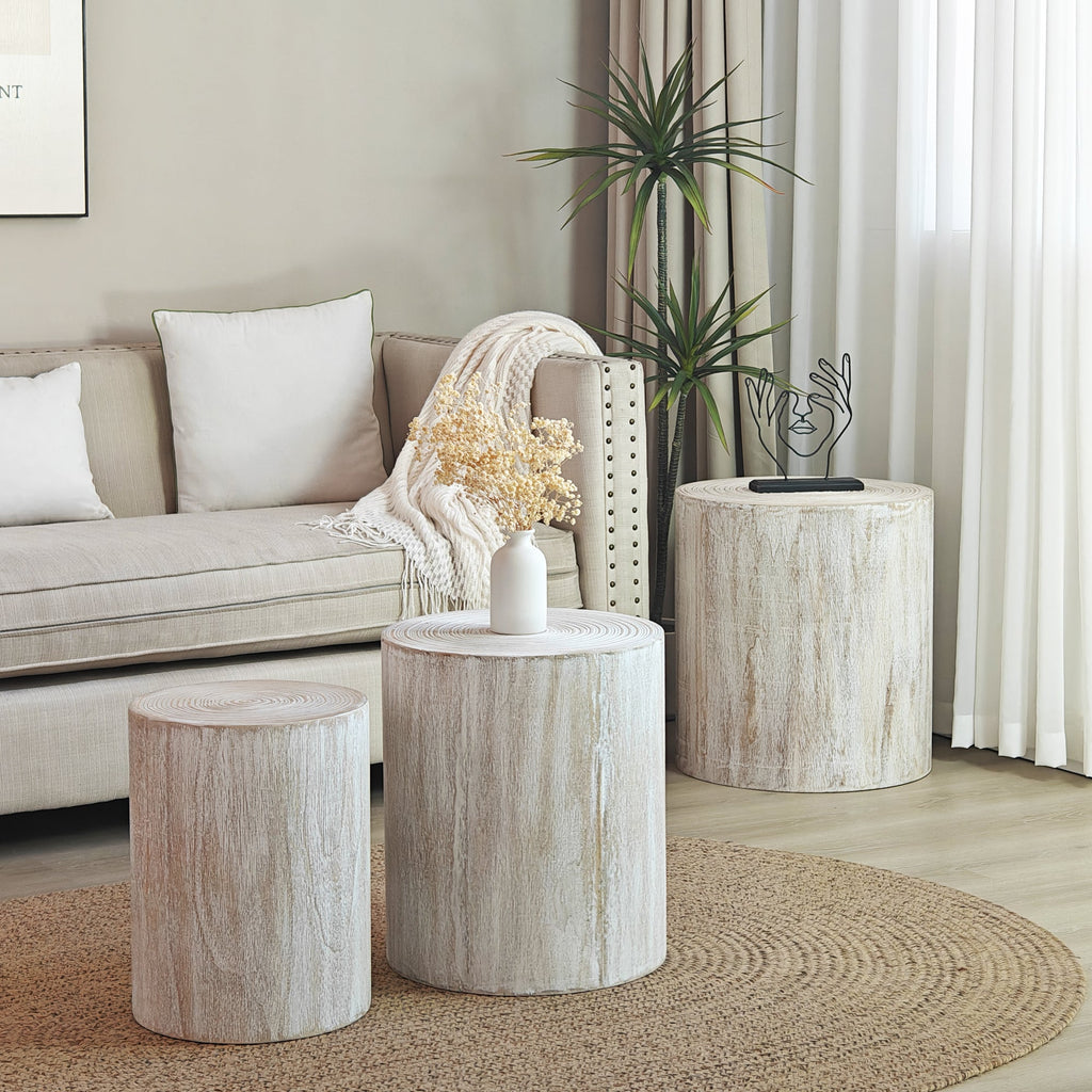 Set of 3 Rounded Wood Coffee Tables, End Tables, Plant Stands