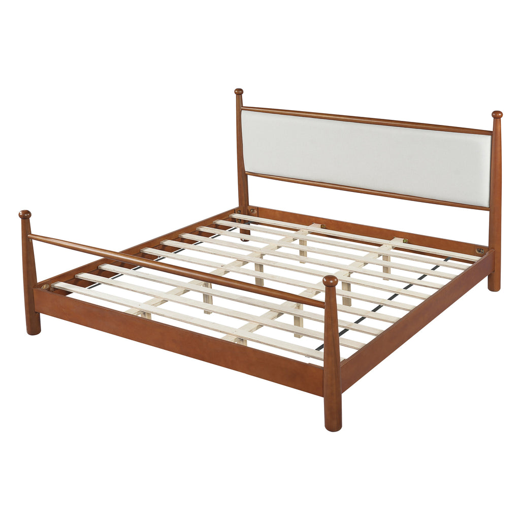Solid Poplar & Plywood Bed Frame with Upholstered Headboard, King