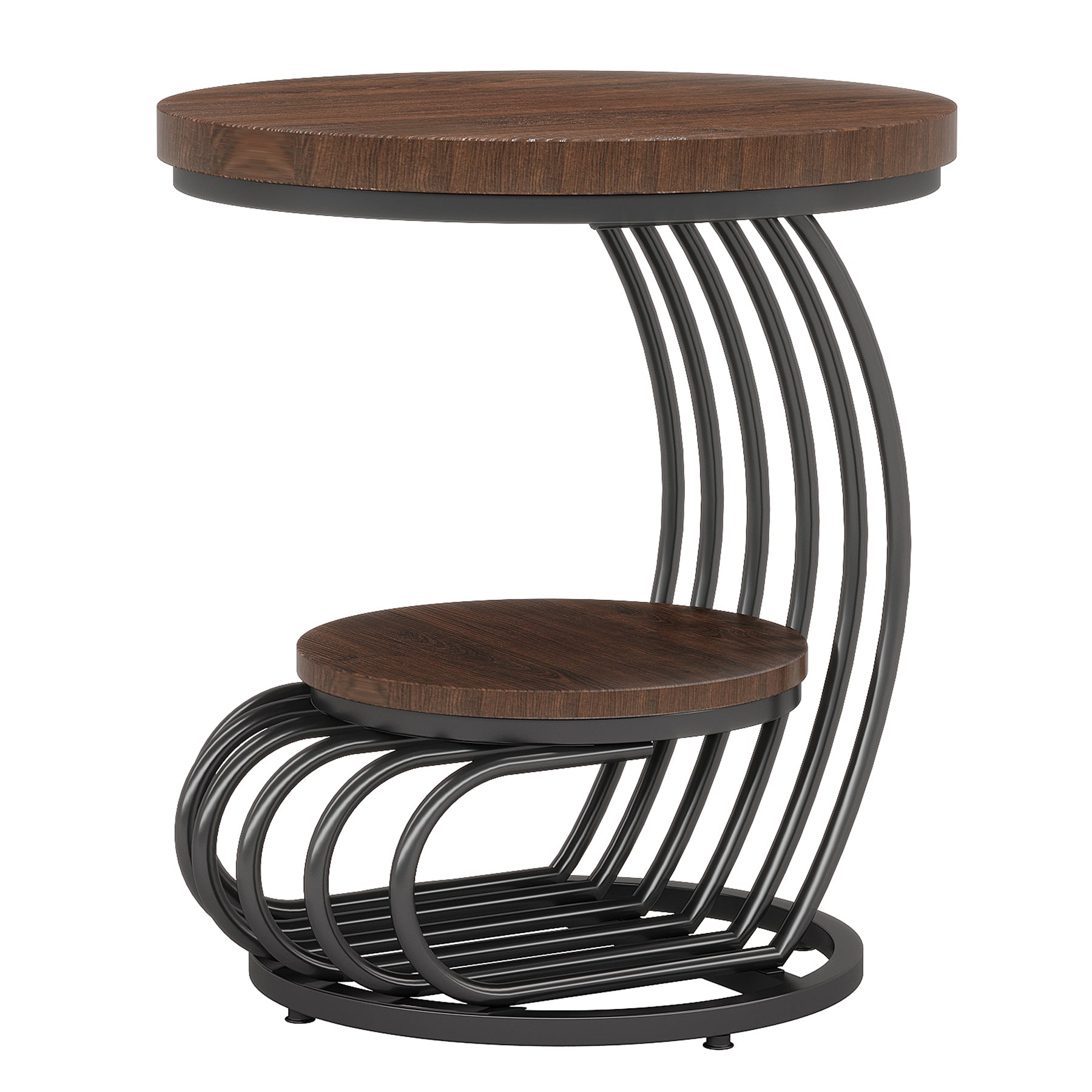 19.68" Round Vintage End Table with 2-Tier Storage – Rustic