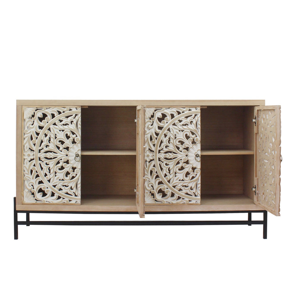 4 Door Wood Cabinet with Metal Base