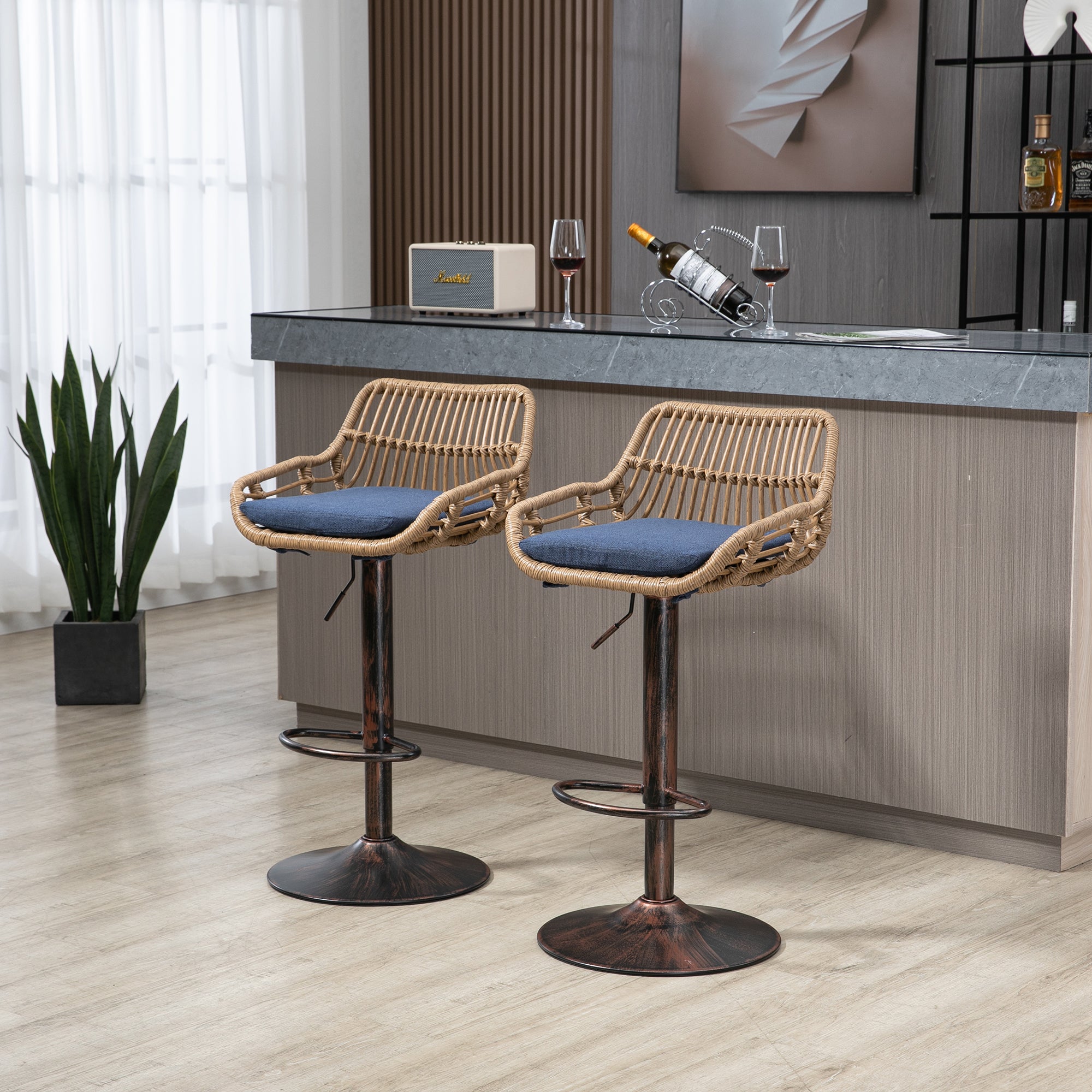 Modern Swivel Bar Stools Set of 2 Adjustable Counter Height Chairs