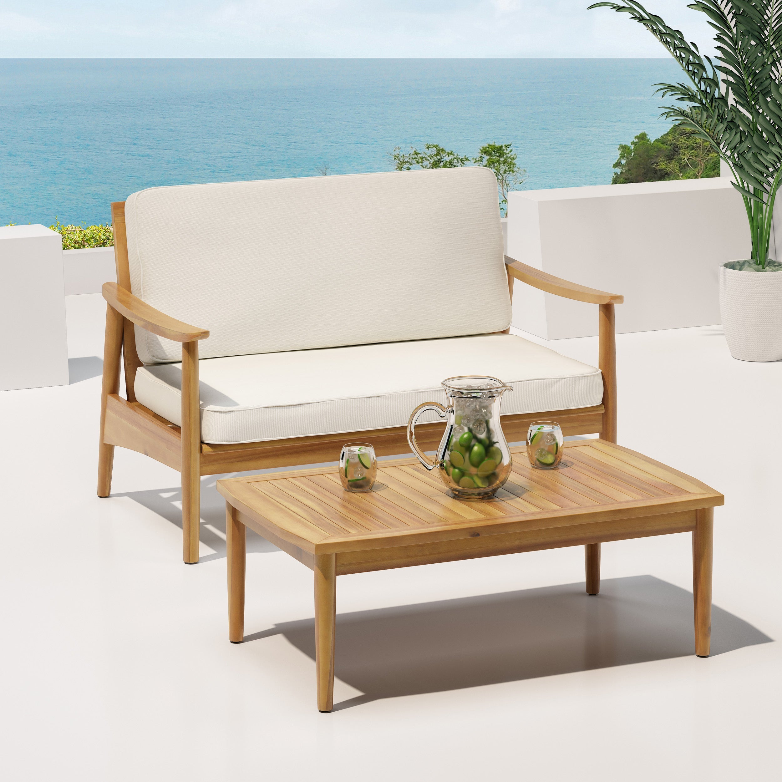 Patio Loveseat and Coffee Table Set with Cushions