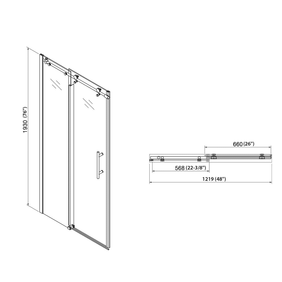 Shower Door 48" W x 76" H Single Sliding Bypass Shower Enclosure