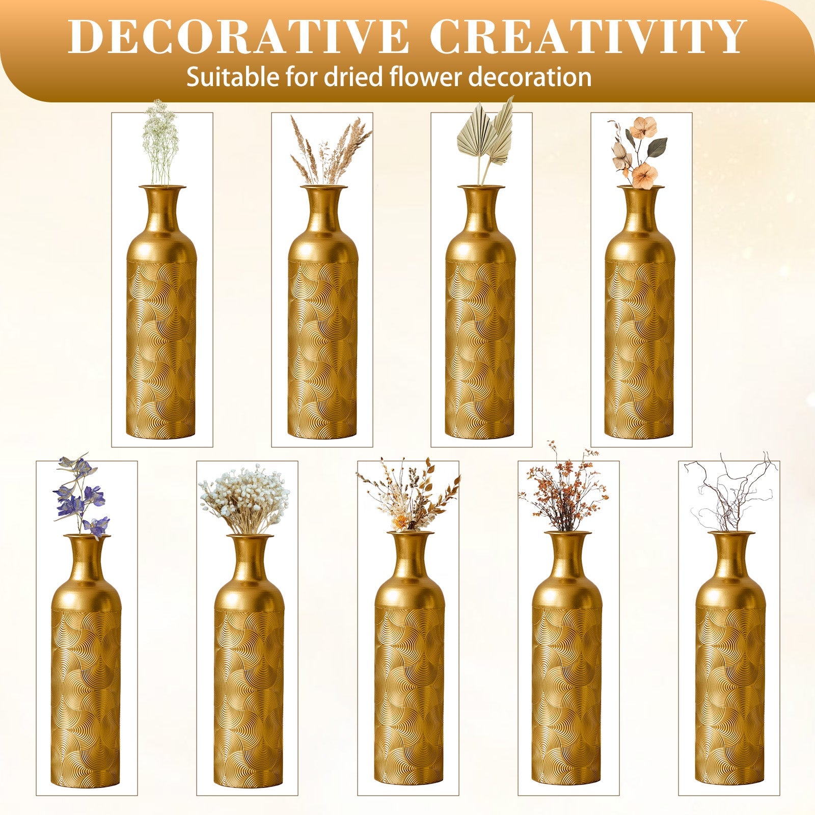 3 Pack Gold Metal Vases