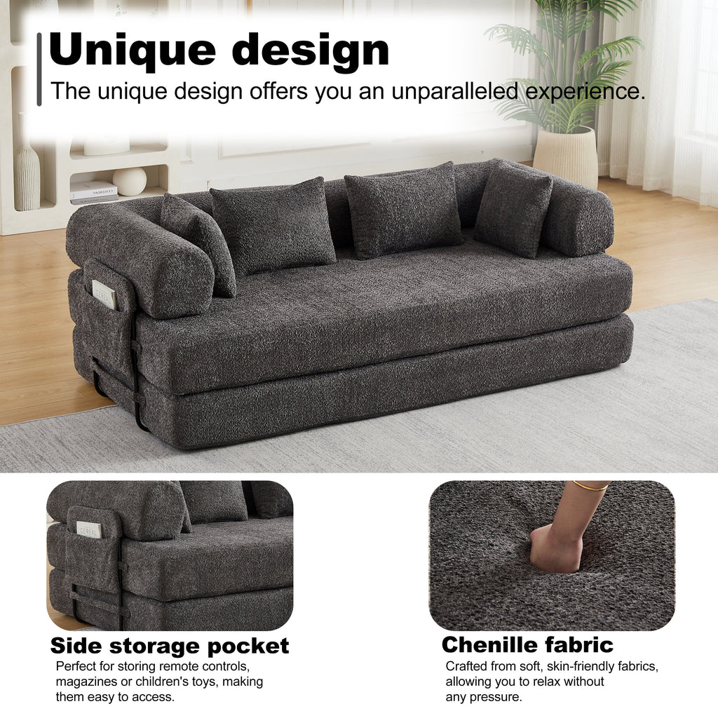 78.7-Inch Convertible Sleeper Sofa Bed with Cylindrical Pillow