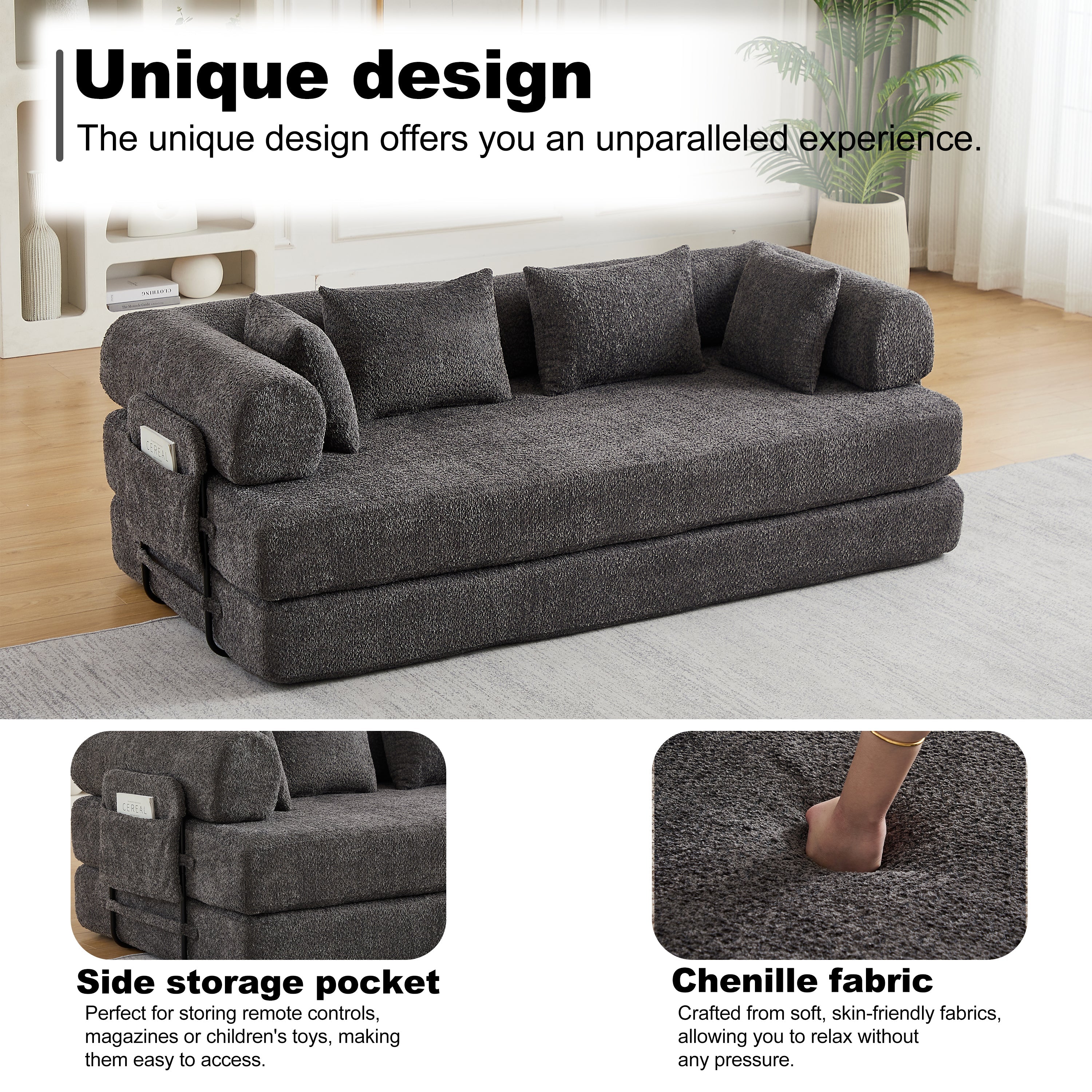 78.7-Inch Convertible Sleeper Sofa Bed with Cylindrical Pillow
