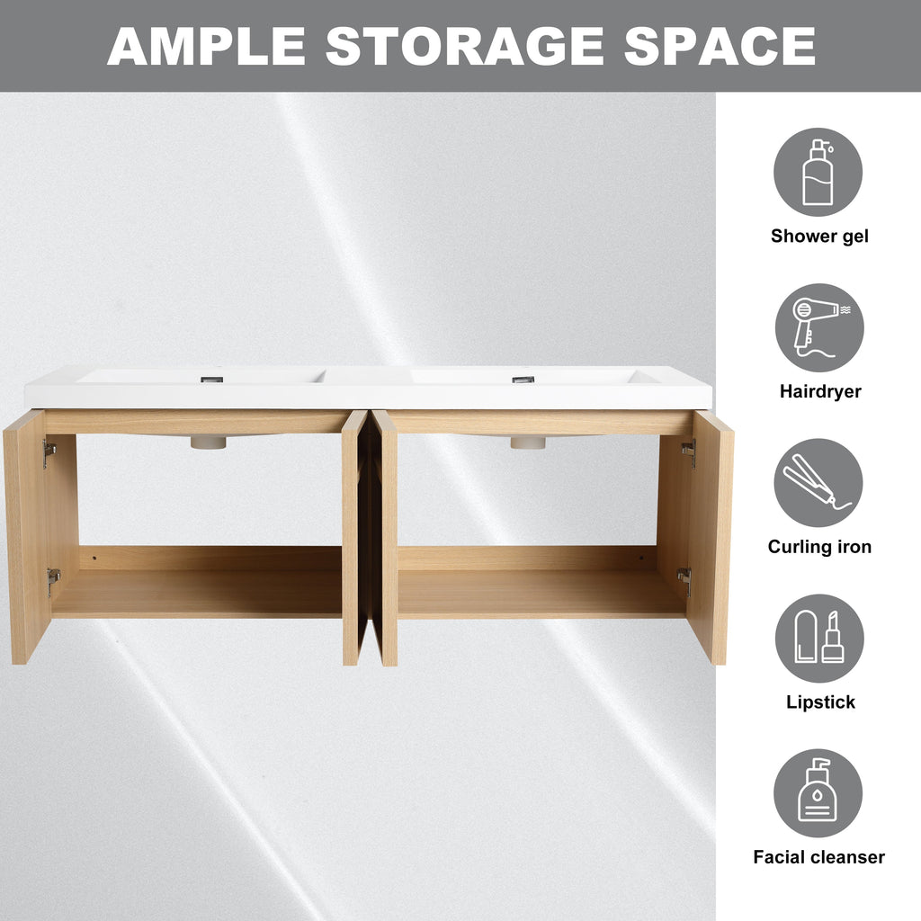 60" Wall-Mounted Bathroom Vanity with Double Resin Sink