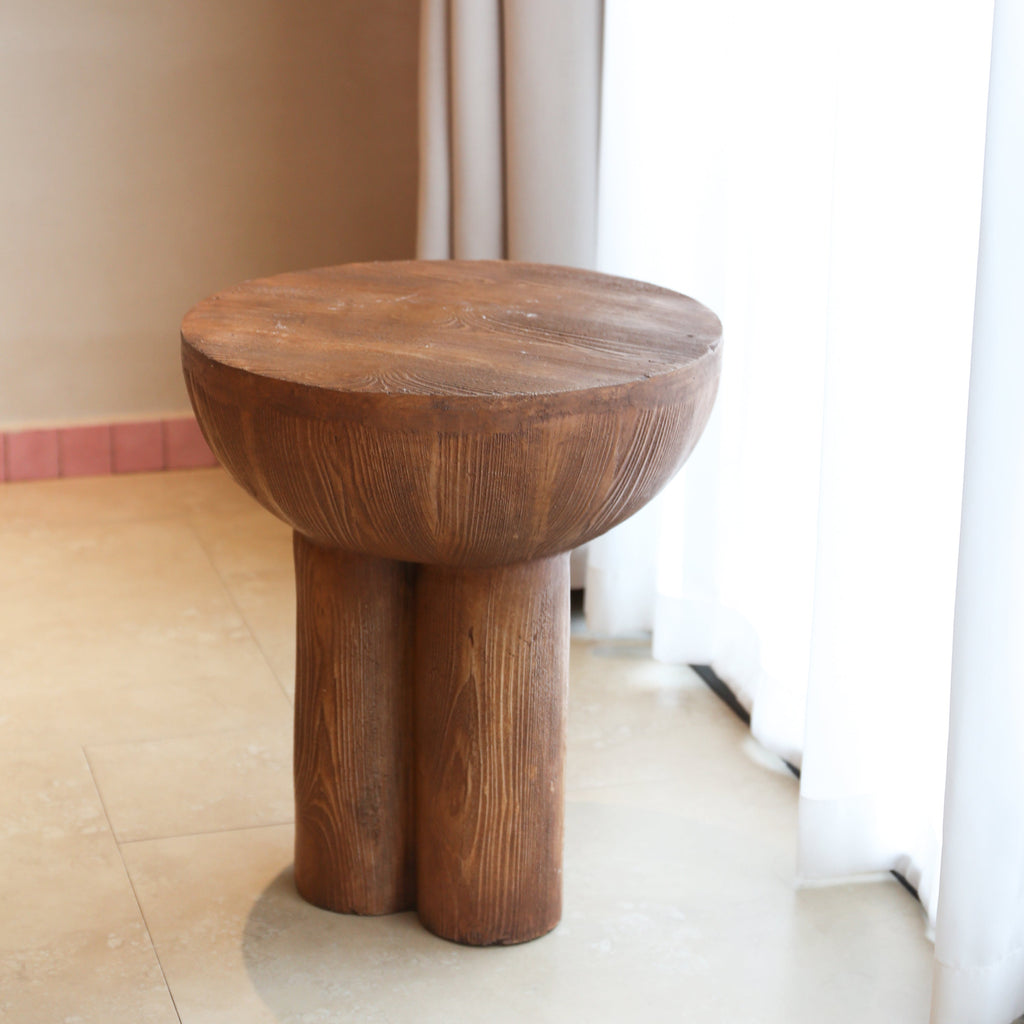 Iris Outdoor Patio Three-Legged Wood-Grain Round MGO Side Table
