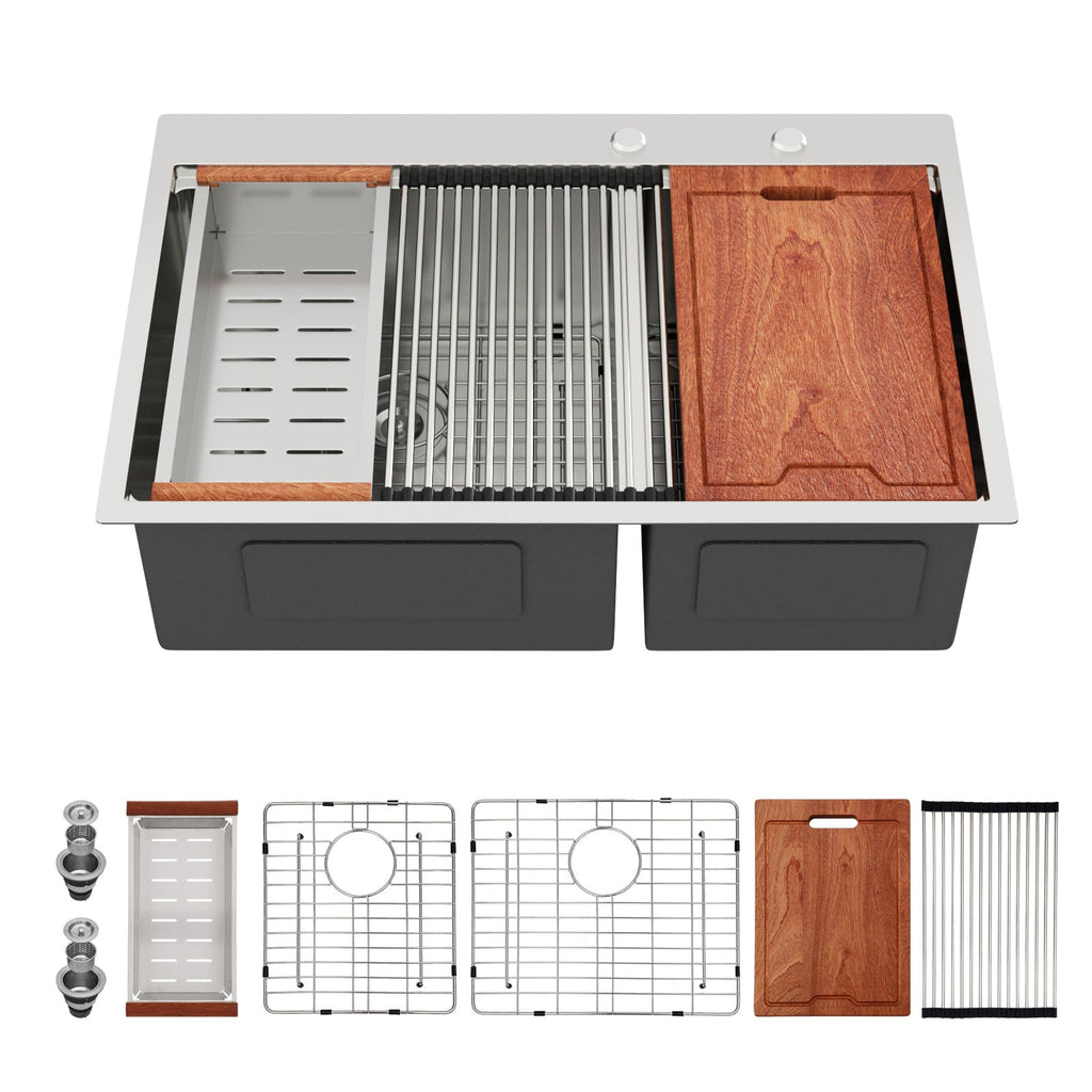 Topmount Drop In Kitchen Sink - 33" x 22" Double Bowl (60/40)