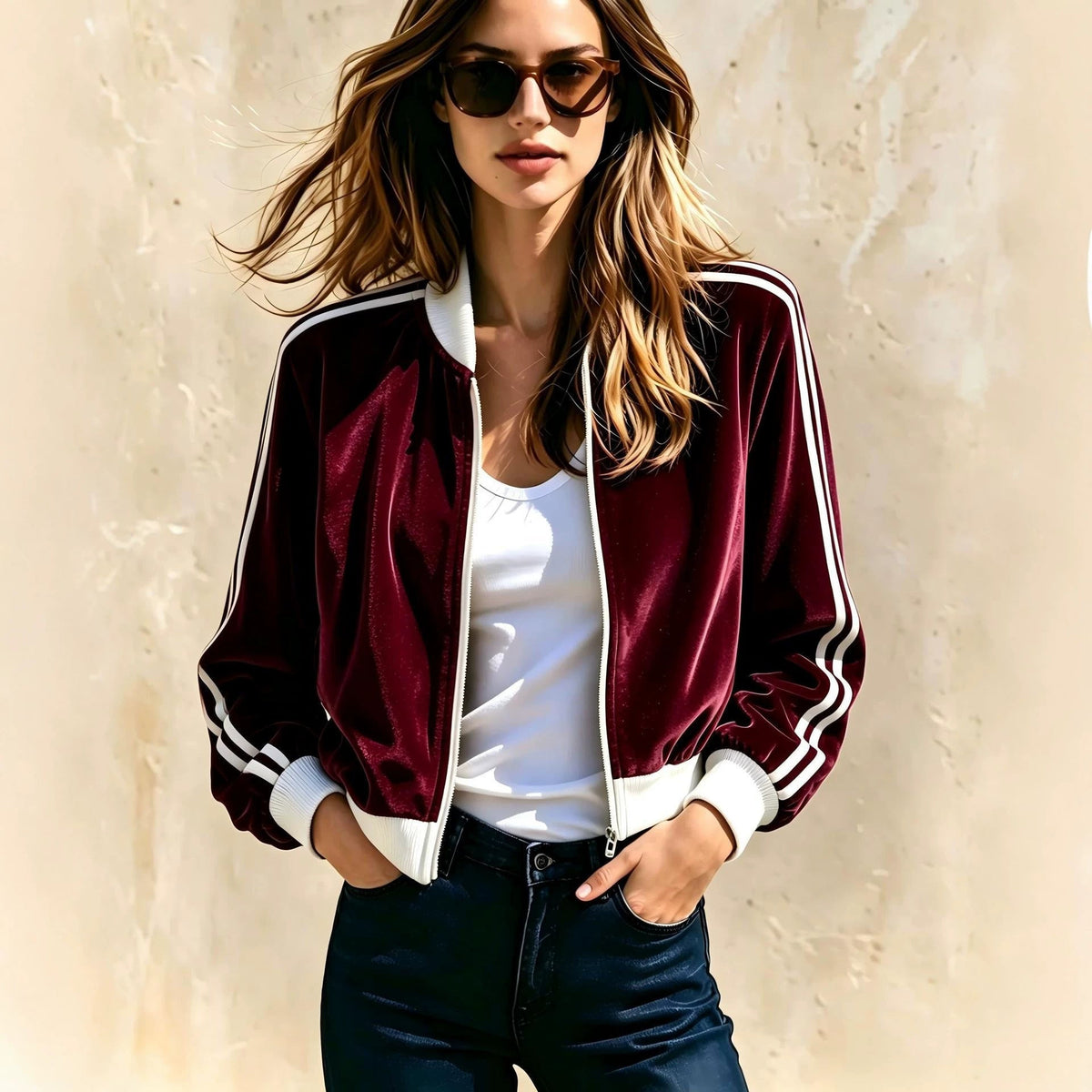 Stand-collar Sports Womens Casual Zip-up Jacket