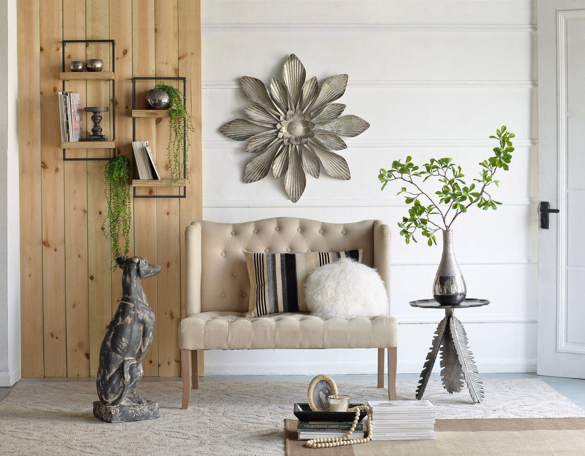 12" x 6" x 27" Iron and Wood Wall Shelf With Two Shelves