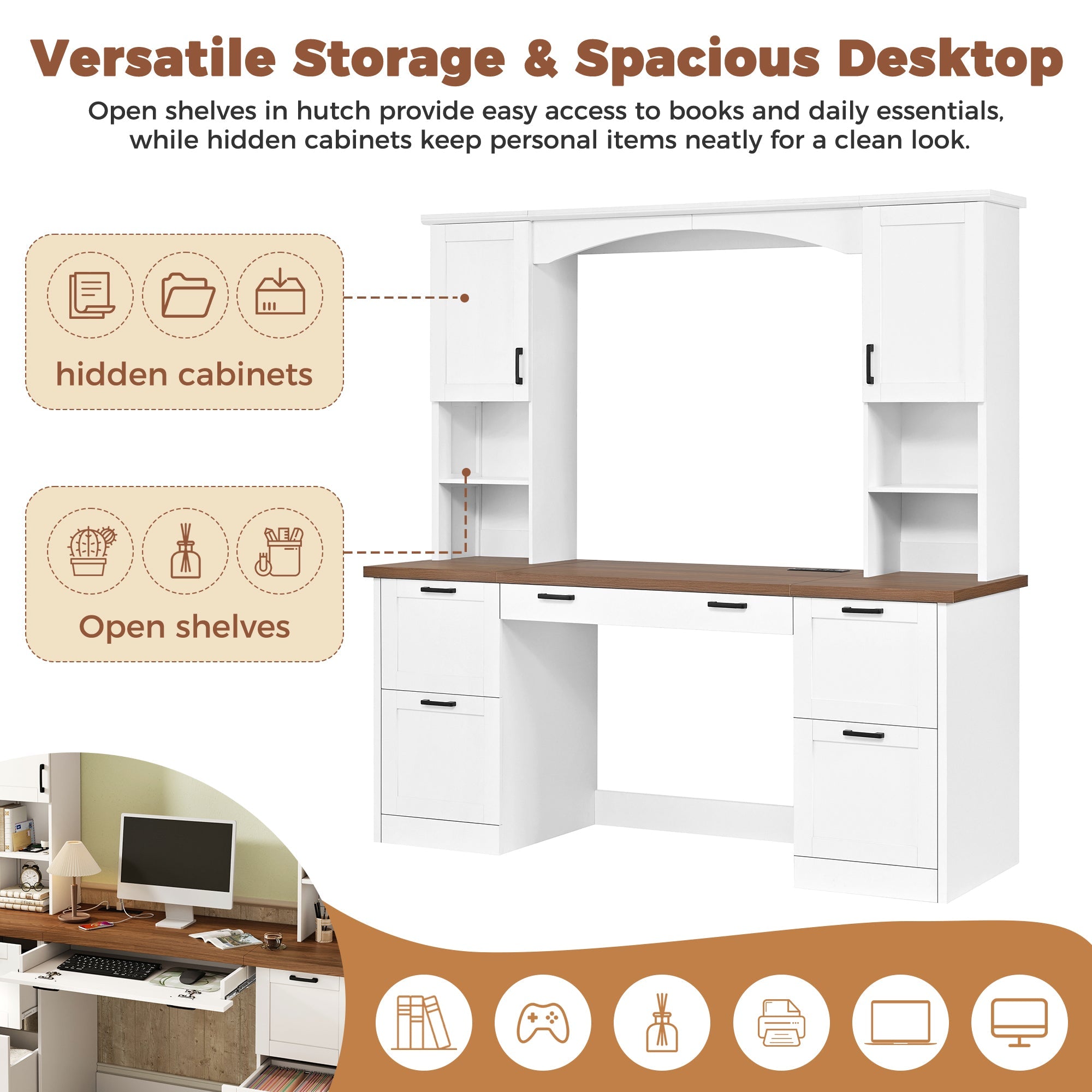 On-Trend Farmhouse Arched Computer Desk with Hutch
