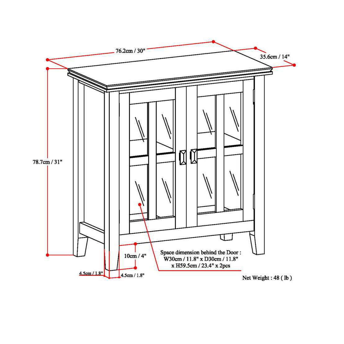 Artisan 30 Inch Wide Solid Wood Low Storage Cabinet in Hickory