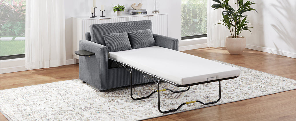 Twin Size Sofa Bed with Foldable Mattress and USB Ports