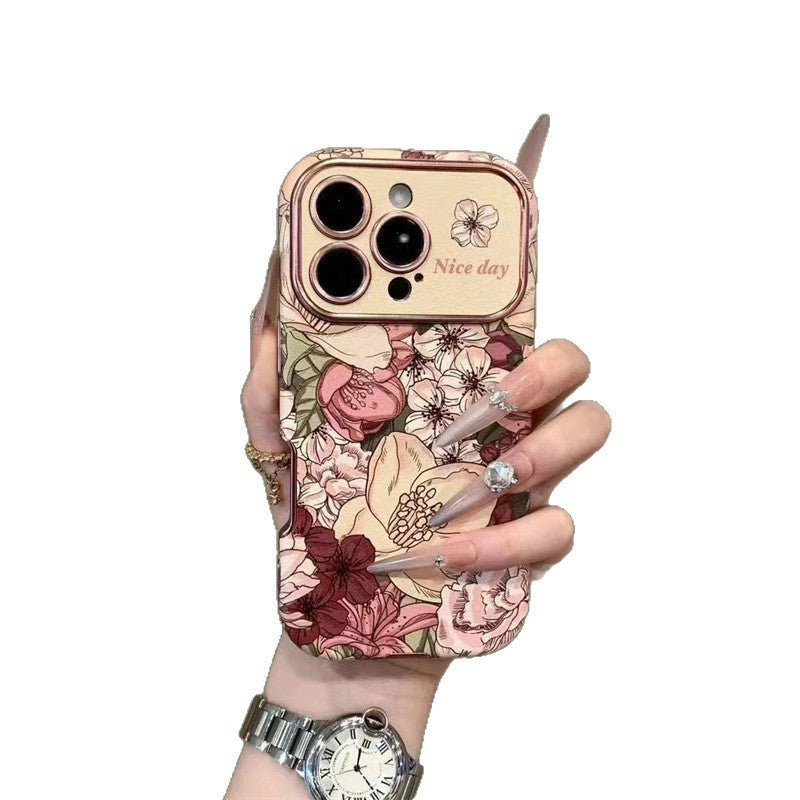 Retro Oil Painting Flower Designed Leather Phone Case
