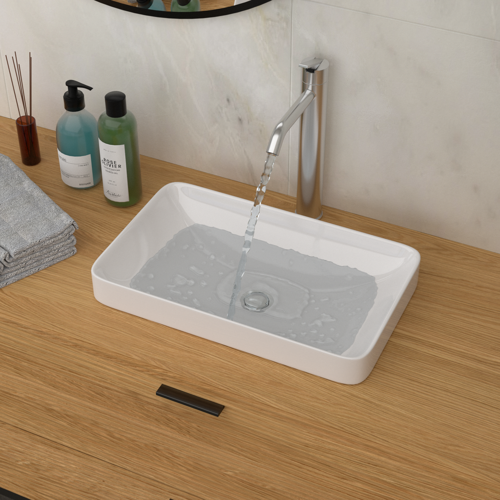 19"x12" White Semi-Recessed Ceramic Bathroom Sink
