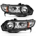 ANZO 2006-2009 Honda Civic 2 Door Crystal Headlight Black Amber (OE Replacement) 121546