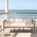 Outdoor Acacia Wood 3-Seater Sofa with Rope Woven Arms