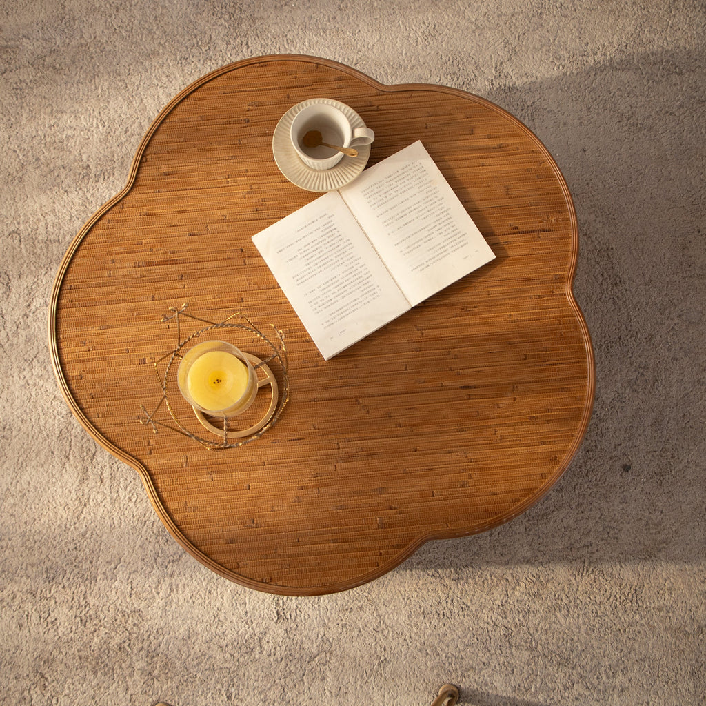 Flower-Shaped Rattan Coffee Table with Lift-Off Lid Storage