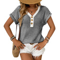 European And American Cross-border Amazon Independent Station Summer New Women's Stitching Knitted V-Neck Button Pullover Short Sleeve