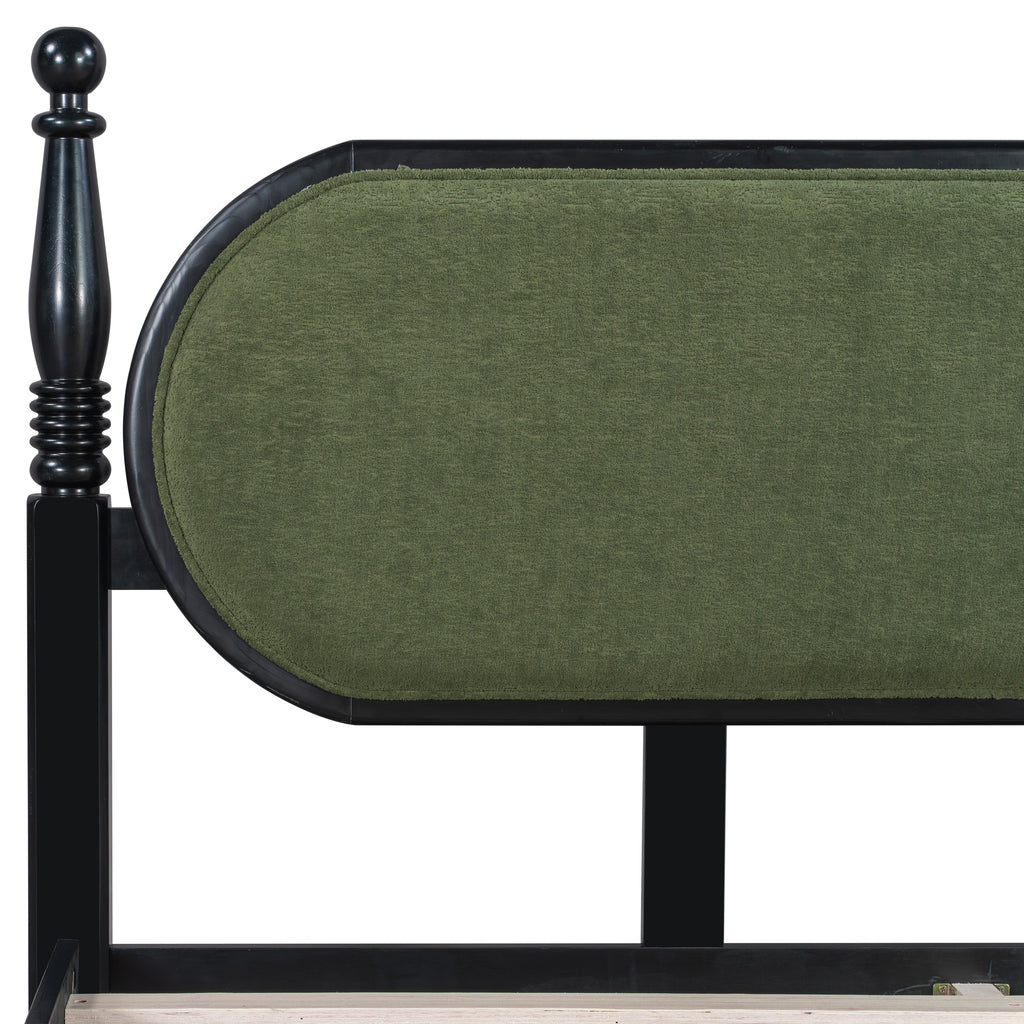 King Bed Frame, Solid Wood Platform with Slats, Modern