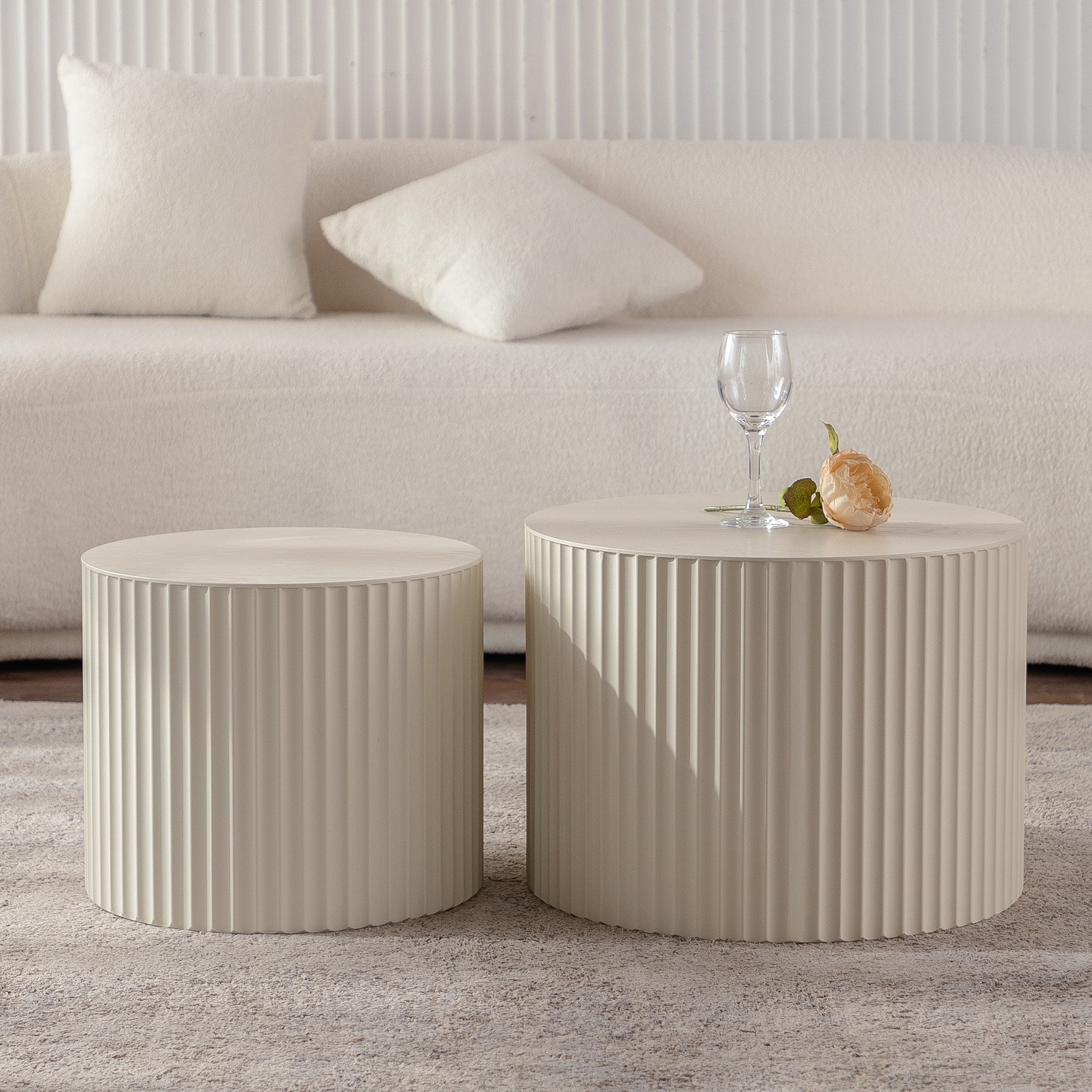 Beige Nesting Coffee Table Set of 2