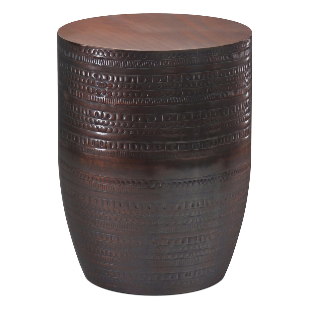 Johnsen 15 Inch Wide Tribal Pattern Metal Accent Table