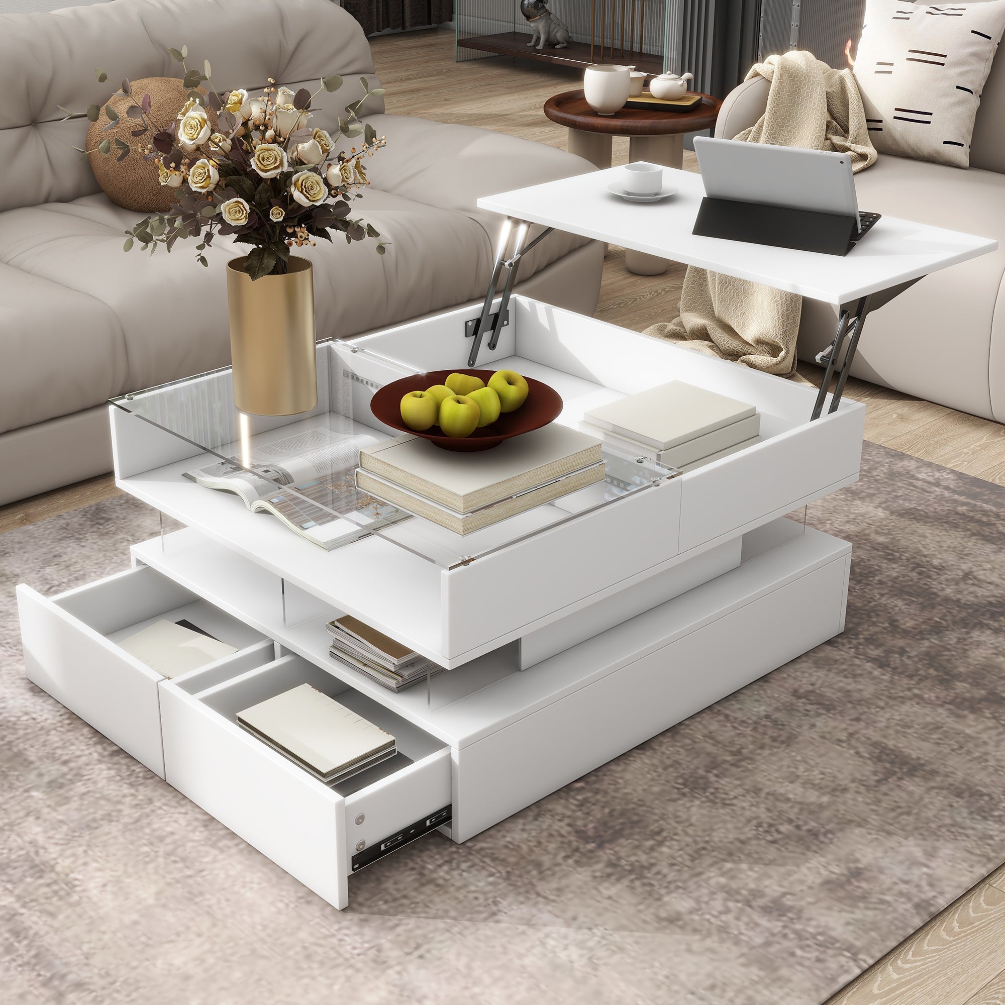 Vibe Haus Lift-Top Coffee Table with 2 Drawers