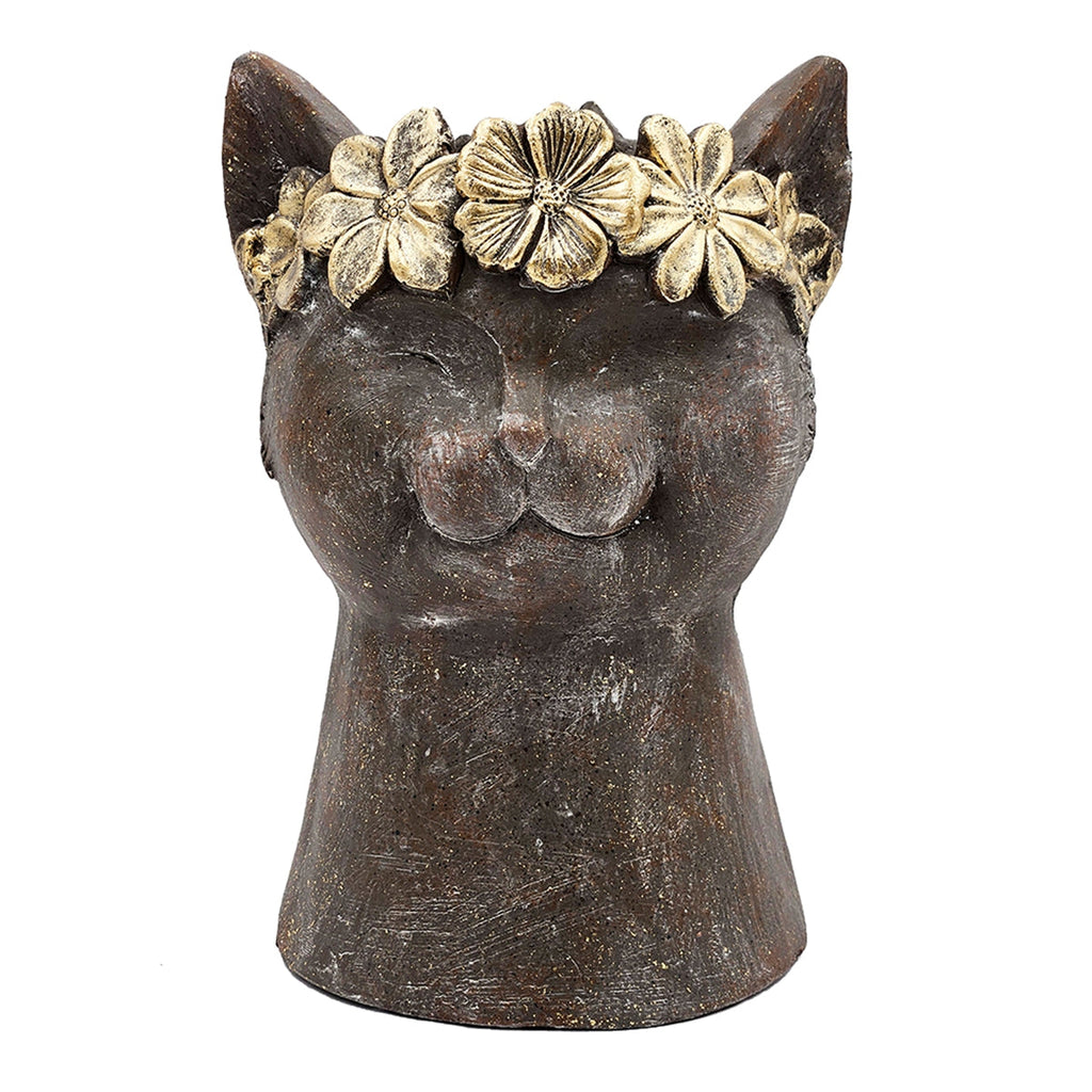 8.5x7.7x12.4" Magnesium Cat Statue Planter with Textured