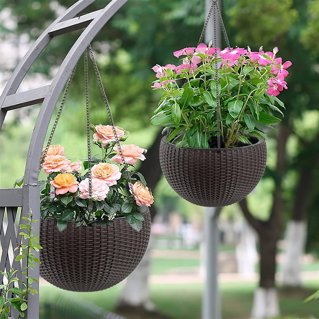Self-Watering Hanging Rattan-Inspired Planter