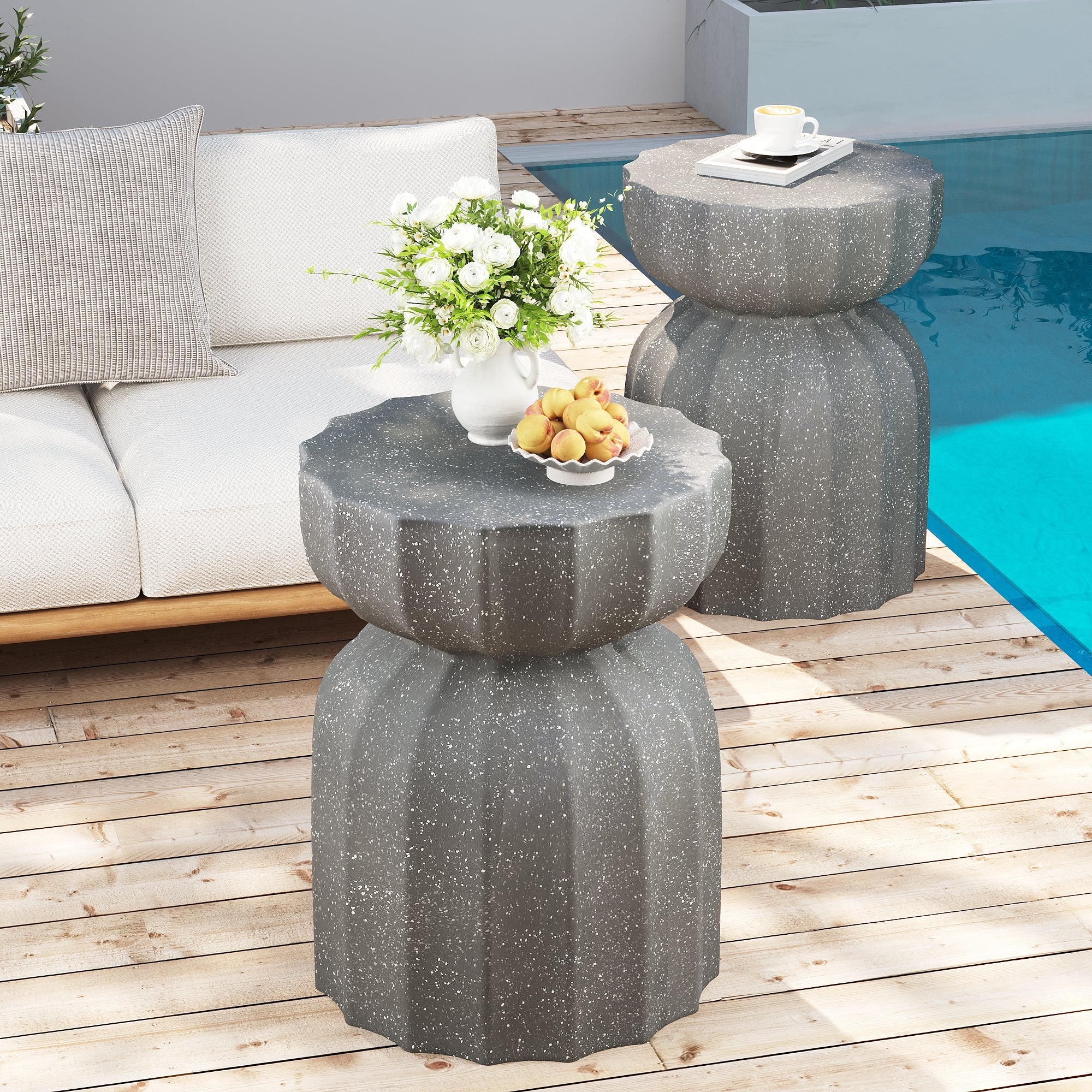 13" Modern Outdoor and Indoor Waterproof Coffee Table and Side Table Set