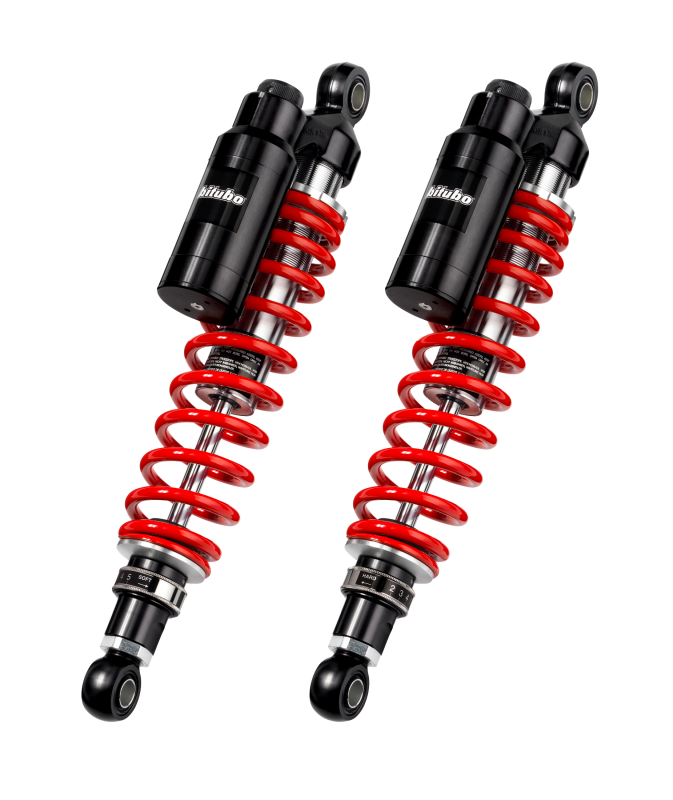 Bitubo Suspension Bitubo WMT0 Twinshocks Adj.: Spring Preload, Reb., Comp., Length 361mm, Piggyback Tank, Red Springs T0022WMT01